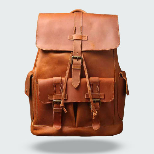 Carter - Buckle Strap Leather Backpack