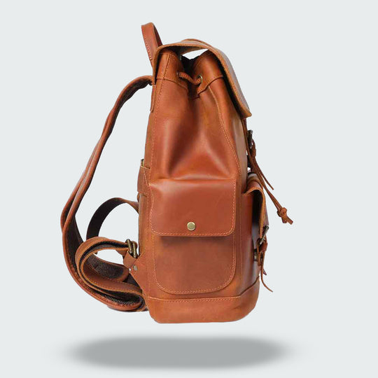 Carter - Buckle Strap Leather Backpack