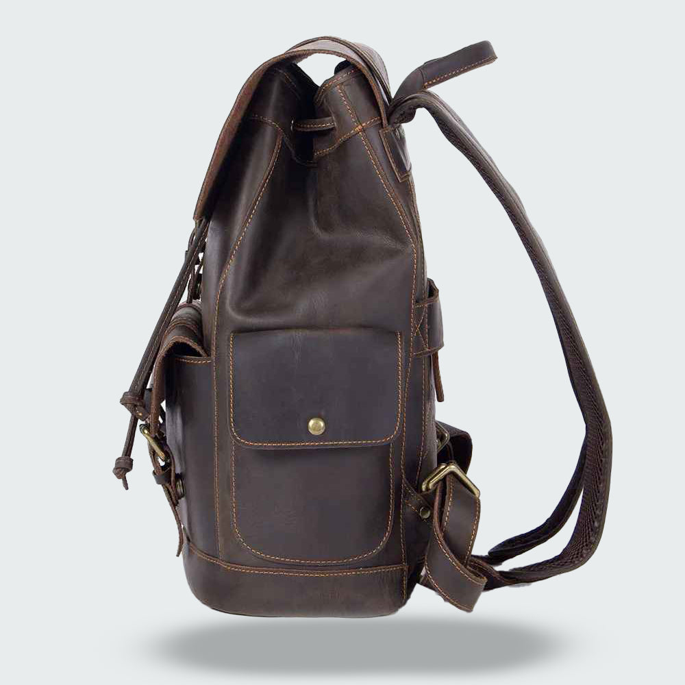 Carter - Buckle Strap Leather Backpack