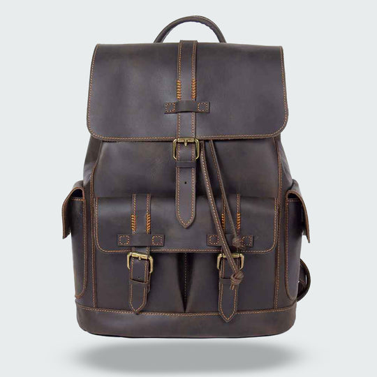 Carter - Buckle Strap Leather Backpack