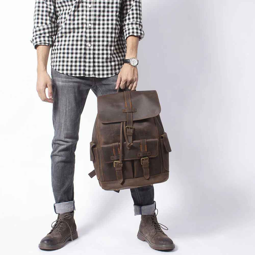 Carter - Buckle Strap Leather Backpack