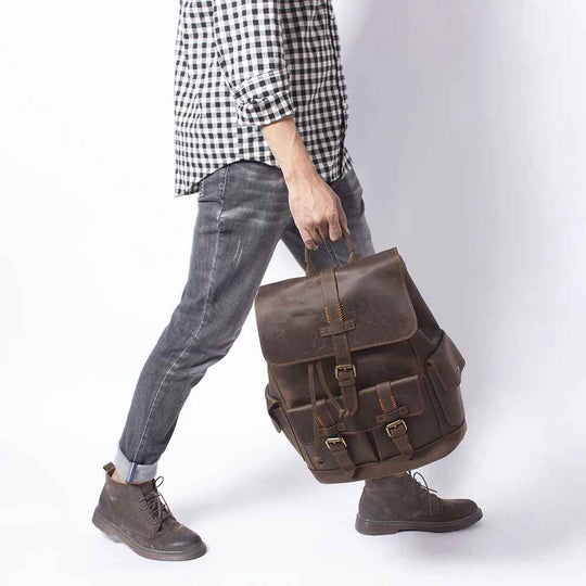 Carter - Buckle Strap Leather Backpack