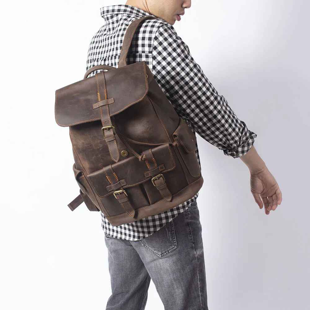 Carter - Buckle Strap Leather Backpack