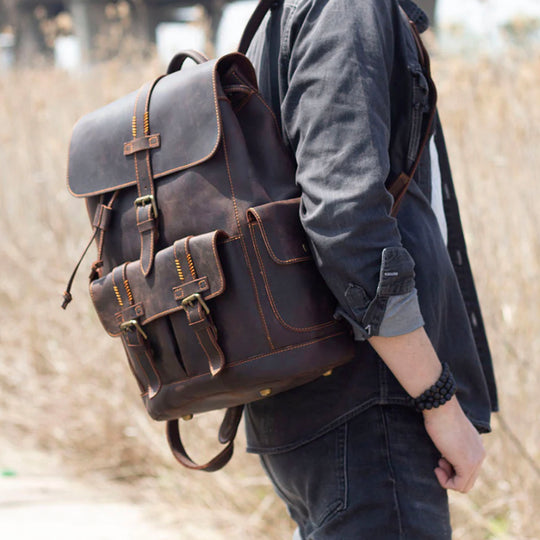 Carter - Buckle Strap Leather Backpack