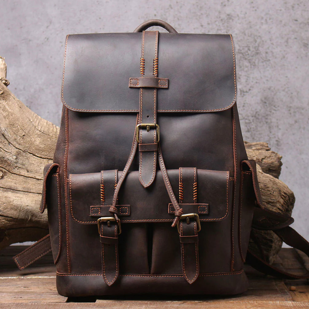 Carter - Buckle Strap Leather Backpack