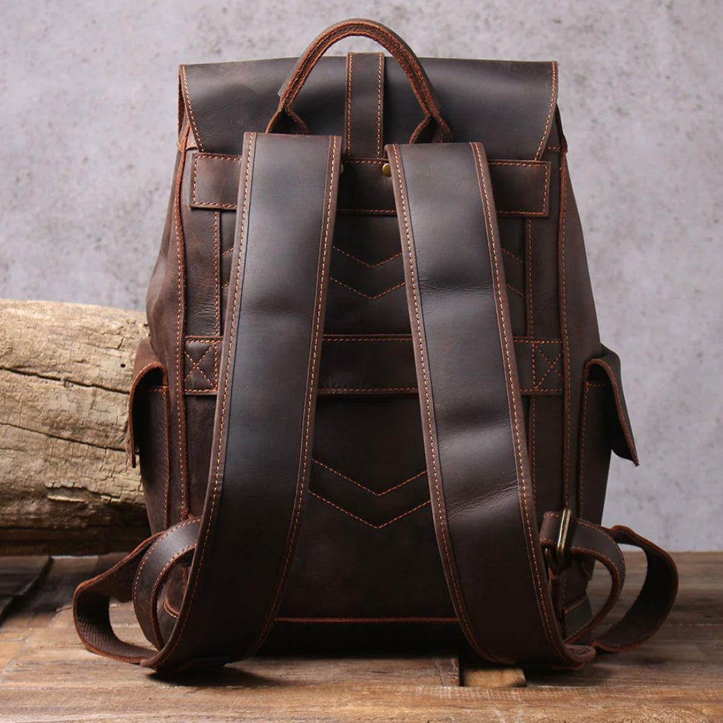 Carter - Buckle Strap Leather Backpack