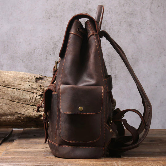 Carter - Buckle Strap Leather Backpack