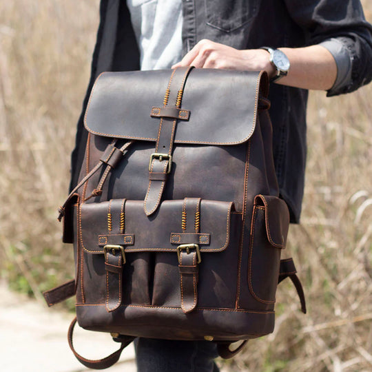 Carter - Buckle Strap Leather Backpack