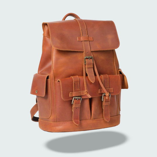 Carter - Buckle Strap Leather Backpack