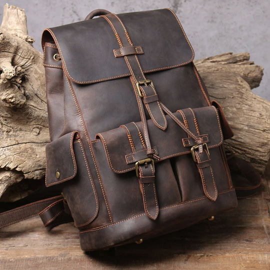 Carter - Buckle Strap Leather Backpack