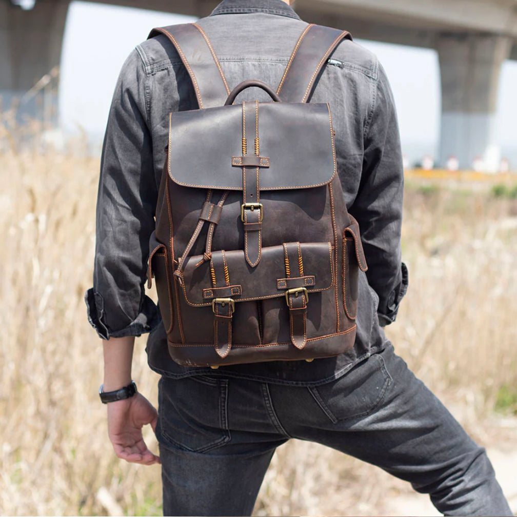 Carter - Buckle Strap Leather Backpack